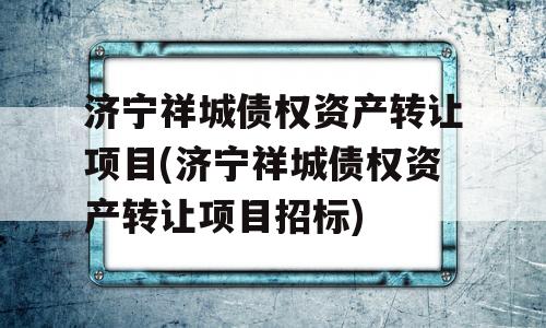 济宁祥城债权资产转让项目(济宁祥城债权资产转让项目招标)