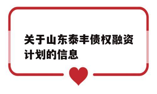 关于山东泰丰债权融资计划的信息