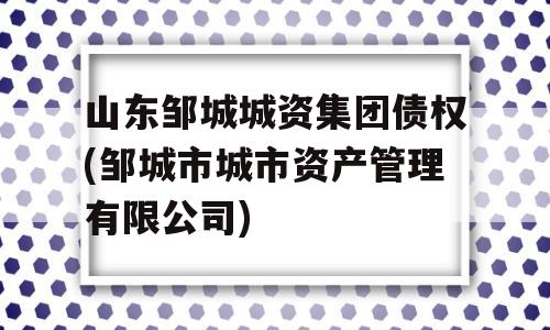 山东邹城城资集团债权(邹城市城市资产管理有限公司)