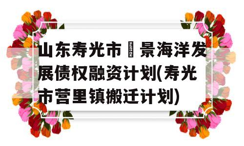 山东寿光市昇景海洋发展债权融资计划(寿光市营里镇搬迁计划)