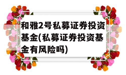 和雅2号私募证券投资基金(私募证券投资基金有风险吗)