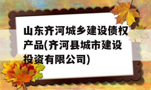 山东齐河城乡建设债权产品(齐河县城市建设投资有限公司)