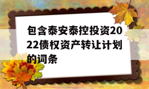 包含泰安泰控投资2022债权资产转让计划的词条