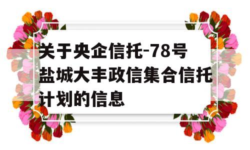 关于央企信托-78号盐城大丰政信集合信托计划的信息