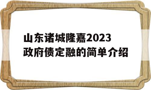 山东诸城隆嘉2023政府债定融的简单介绍