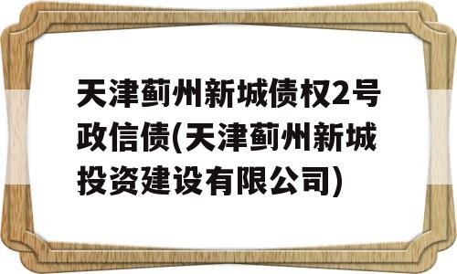 天津蓟州新城债权2号政信债(天津蓟州新城投资建设有限公司)