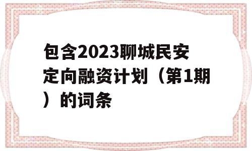 包含2023聊城民安定向融资计划（第1期）的词条