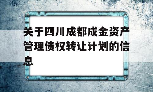 关于四川成都成金资产管理债权转让计划的信息