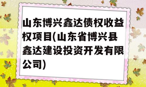 山东博兴鑫达债权收益权项目(山东省博兴县鑫达建设投资开发有限公司)