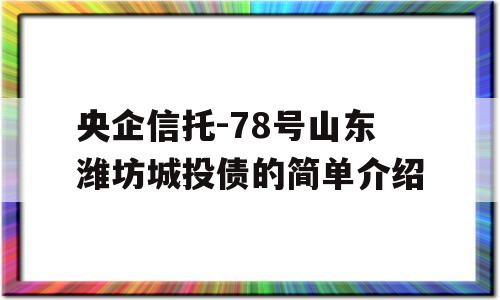 央企信托-78号山东潍坊城投债的简单介绍