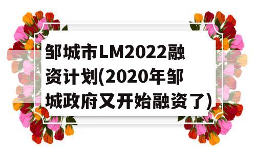 邹城市LM2022融资计划(2020年邹城政府又开始融资了)