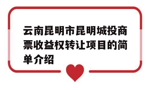 云南昆明市昆明城投商票收益权转让项目的简单介绍