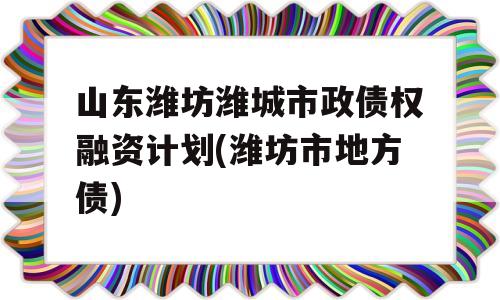 山东潍坊潍城市政债权融资计划(潍坊市地方债)