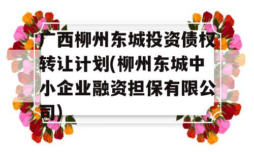 广西柳州东城投资债权转让计划(柳州东城中小企业融资担保有限公司)