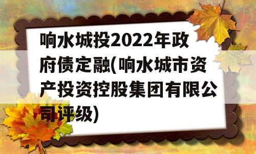 响水城投2022年政府债定融(响水城市资产投资控股集团有限公司评级)