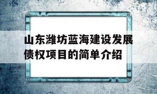 山东潍坊蓝海建设发展债权项目的简单介绍