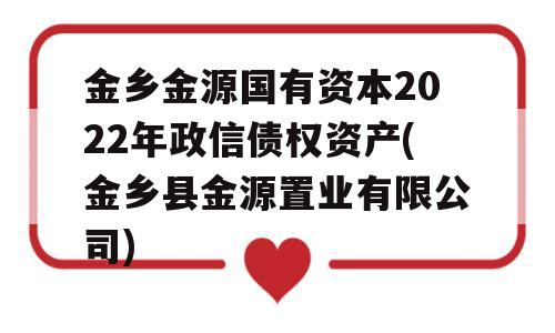 金乡金源国有资本2022年政信债权资产(金乡县金源置业有限公司)