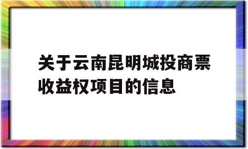 关于云南昆明城投商票收益权项目的信息