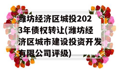 潍坊经济区城投2023年债权转让(潍坊经济区城市建设投资开发有限公司评级)