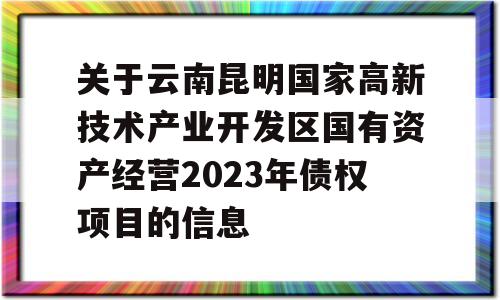 关于云南昆明国家高新技术产业开发区国有资产经营2023年债权项目的信息