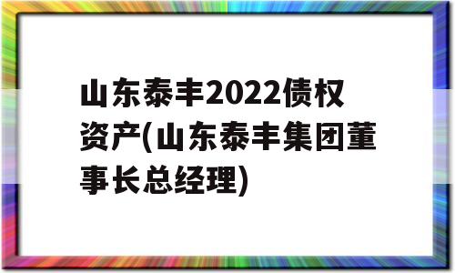 山东泰丰2022债权资产(山东泰丰集团董事长总经理)