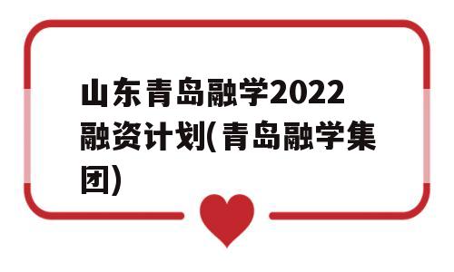 山东青岛融学2022融资计划(青岛融学集团)