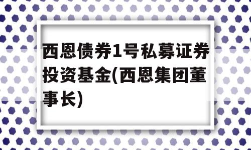 西恩债券1号私募证券投资基金(西恩集团董事长)