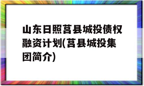 山东日照莒县城投债权融资计划(莒县城投集团简介)