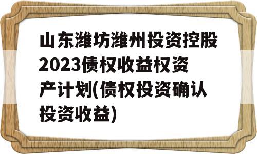 山东潍坊潍州投资控股2023债权收益权资产计划(债权投资确认投资收益)