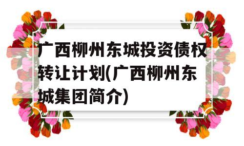 广西柳州东城投资债权转让计划(广西柳州东城集团简介)