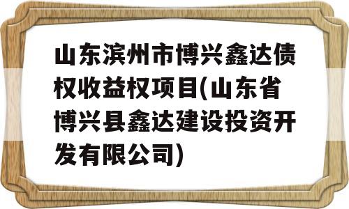 山东滨州市博兴鑫达债权收益权项目(山东省博兴县鑫达建设投资开发有限公司)