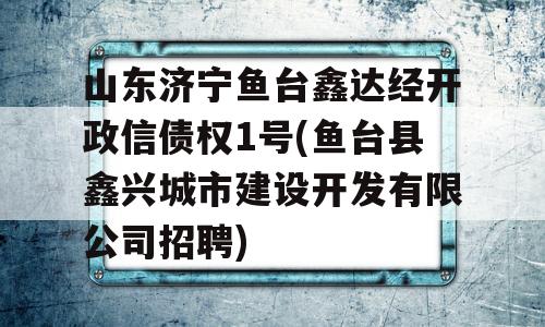 山东济宁鱼台鑫达经开政信债权1号(鱼台县鑫兴城市建设开发有限公司招聘)