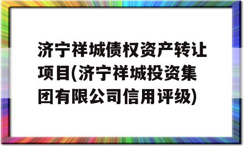 济宁祥城债权资产转让项目(济宁祥城投资集团有限公司信用评级)