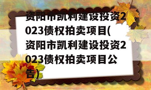 资阳市凯利建设投资2023债权拍卖项目(资阳市凯利建设投资2023债权拍卖项目公告)