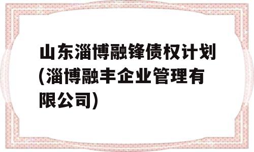 山东淄博融锋债权计划(淄博融丰企业管理有限公司)