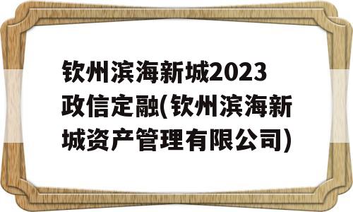 钦州滨海新城2023政信定融(钦州滨海新城资产管理有限公司)