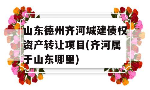 山东德州齐河城建债权资产转让项目(齐河属于山东哪里)