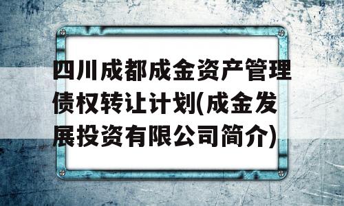 四川成都成金资产管理债权转让计划(成金发展投资有限公司简介)