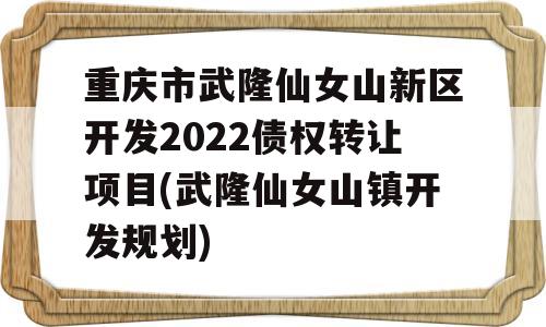 重庆市武隆仙女山新区开发2022债权转让项目(武隆仙女山镇开发规划)