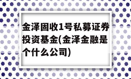 金泽固收1号私募证券投资基金(金泽金融是个什么公司)