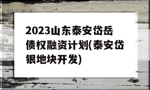 2023山东泰安岱岳债权融资计划(泰安岱银地块开发)