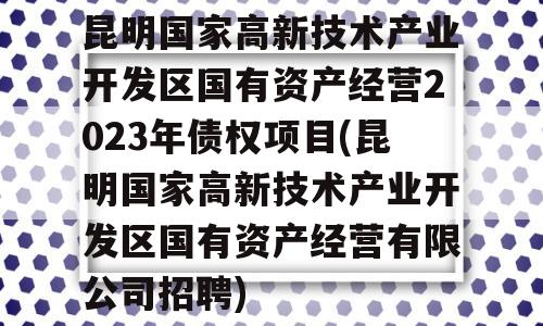 昆明国家高新技术产业开发区国有资产经营2023年债权项目(昆明国家高新技术产业开发区国有资产经营有限公司招聘)