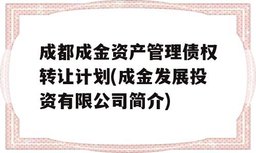 成都成金资产管理债权转让计划(成金发展投资有限公司简介)