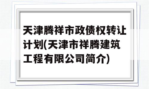 天津腾祥市政债权转让计划(天津市祥腾建筑工程有限公司简介)