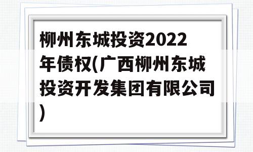 柳州东城投资2022年债权(广西柳州东城投资开发集团有限公司)