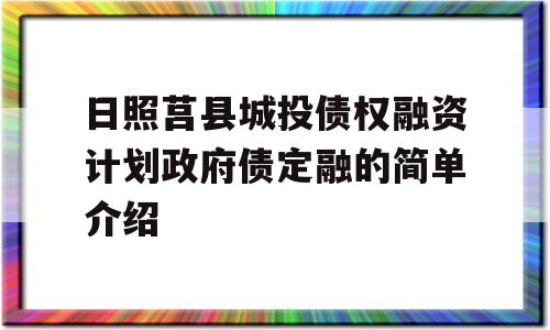 日照莒县城投债权融资计划政府债定融的简单介绍