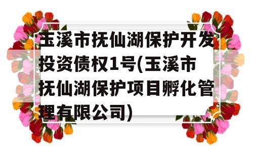 玉溪市抚仙湖保护开发投资债权1号(玉溪市抚仙湖保护项目孵化管理有限公司)