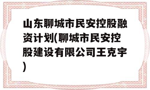 山东聊城市民安控股融资计划(聊城市民安控股建设有限公司王克宇)