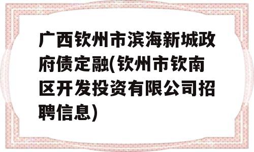 广西钦州市滨海新城政府债定融(钦州市钦南区开发投资有限公司招聘信息)