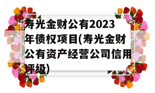 寿光金财公有2023年债权项目(寿光金财公有资产经营公司信用评级)